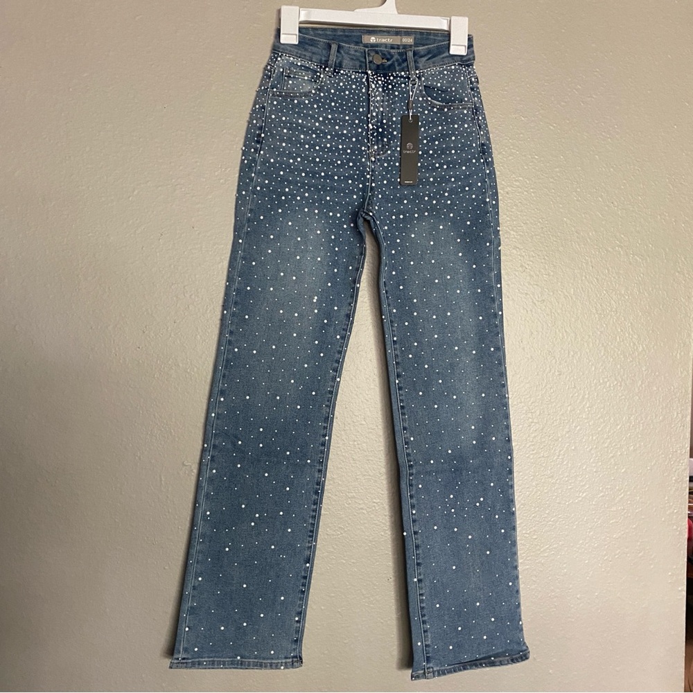 NWT Tractr Slim Fit Jeans | Pearl Metal Studded Detail | Size 00/24